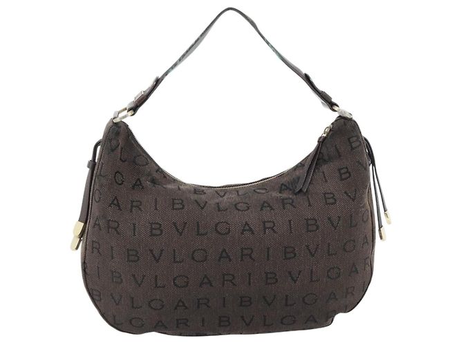Bulgari Borsa a Spalla BVLGARI Logo Mania Tela Marrone Oro Auth bs35281 D'oro - vista 2