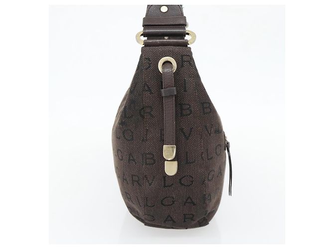 Bulgari Borsa a Spalla BVLGARI Logo Mania Tela Marrone Oro Auth bs35281 D'oro - vista 3