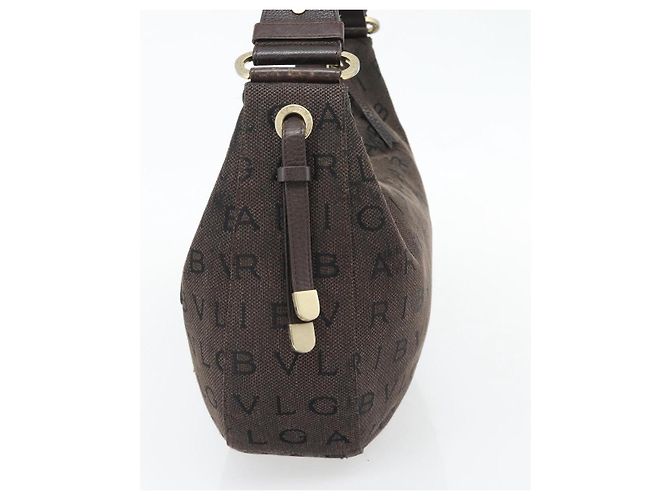 Bulgari Borsa a Spalla BVLGARI Logo Mania Tela Marrone Oro Auth bs35281 D'oro - vista 4