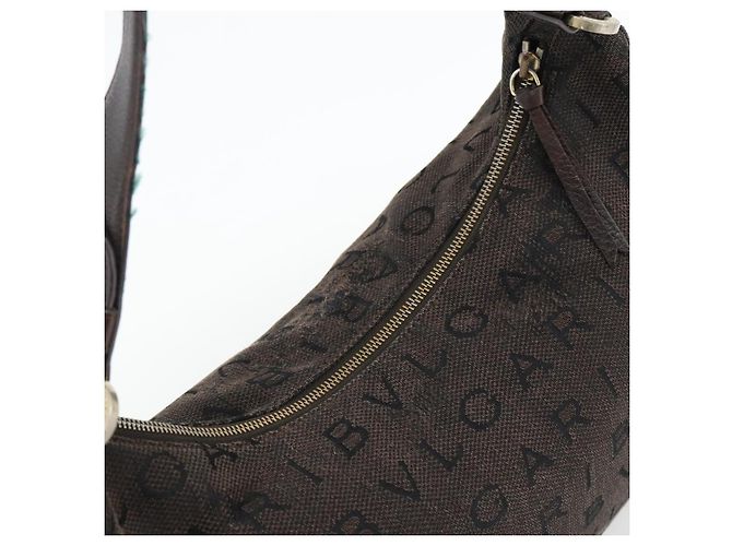 Bulgari Borsa a Spalla BVLGARI Logo Mania Tela Marrone Oro Auth bs35281 D'oro - vista 6