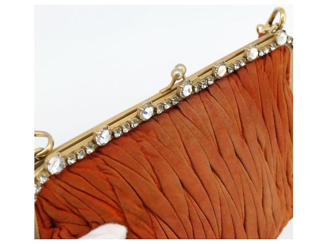 Borsa a Spalla Miu Miu Matelasse Pelle Orange Gold Auth 181161 D'oro Arancione - vista 10