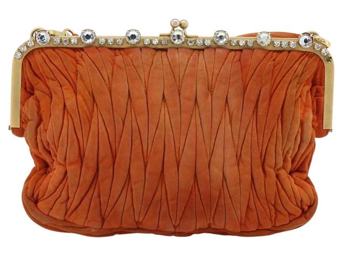 Borsa a Spalla Miu Miu Matelasse Pelle Orange Gold Auth 181161 D'oro Arancione - vista 13