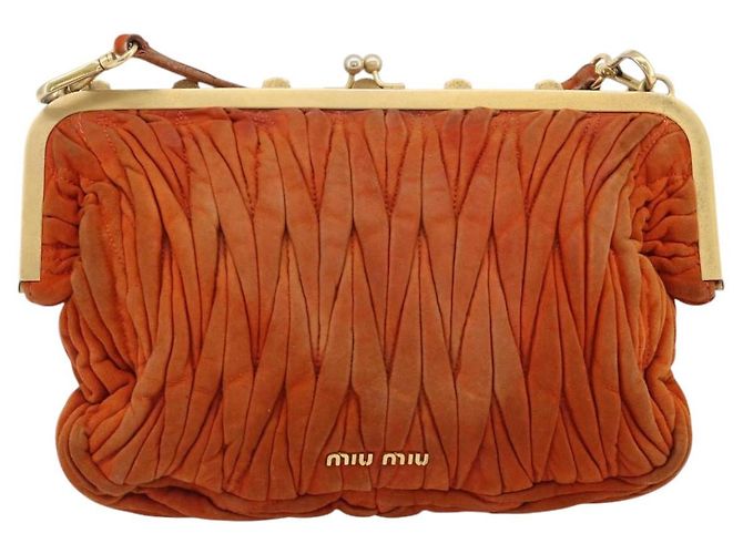 Borsa a Spalla Miu Miu Matelasse Pelle Orange Gold Auth 181161 D'oro Arancione - vista 2