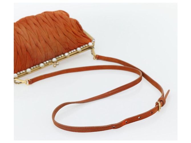 Borsa a Spalla Miu Miu Matelasse Pelle Orange Gold Auth 181161 D'oro Arancione - vista 7