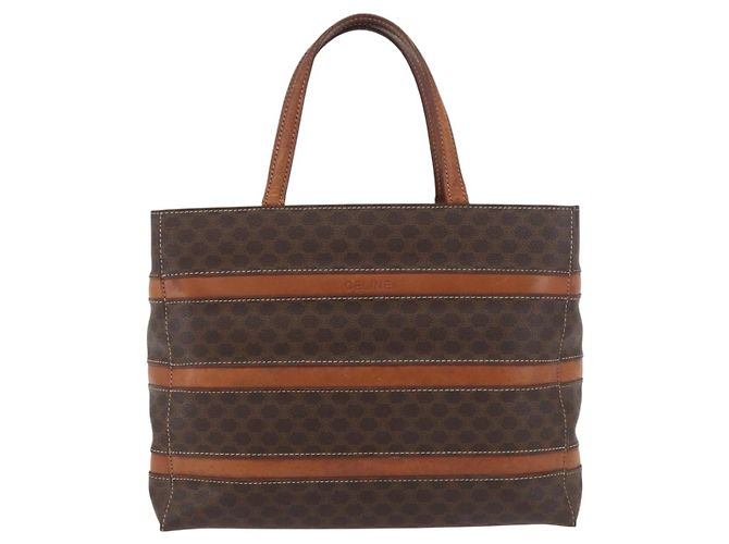 Céline Borsa CELINE Macadam in tela e pelle PVC marrone oro Auth 181540 D'oro - vista 13