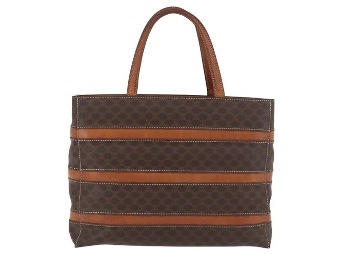 Céline Borsa CELINE Macadam in tela e pelle PVC marrone oro Auth 181540 D'oro - vista 2