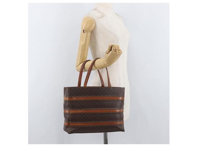 Céline Borsa CELINE Macadam in tela e pelle PVC marrone oro Auth 181540 D'oro - vista 28