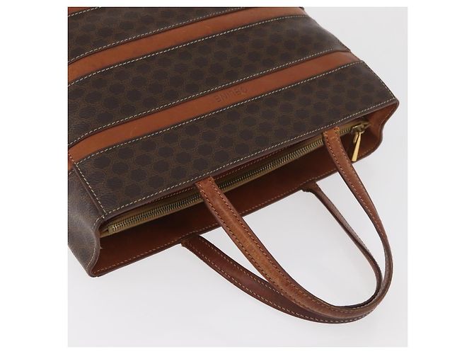 Céline Borsa CELINE Macadam in tela e pelle PVC marrone oro Auth 181540 D'oro - vista 6