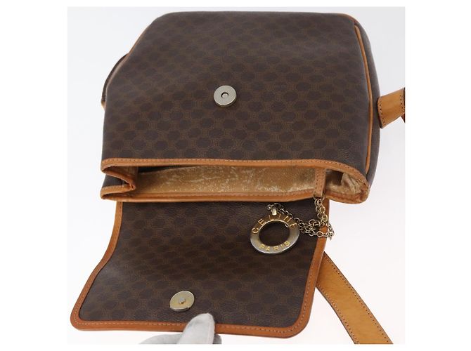 Céline Borsa a Spalla CELINE Macadam Canvas PVC Pelle Marrone Oro Auth 179841 D'oro - vista 10