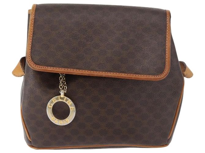 Céline Borsa a Spalla CELINE Macadam Canvas PVC Pelle Marrone Oro Auth 179841 D'oro - vista 13