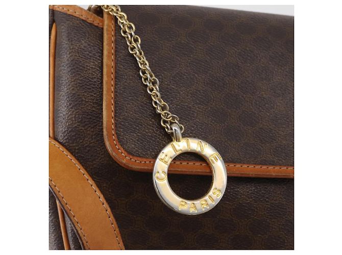 Céline Borsa a Spalla CELINE Macadam Canvas PVC Pelle Marrone Oro Auth 179841 D'oro - vista 17