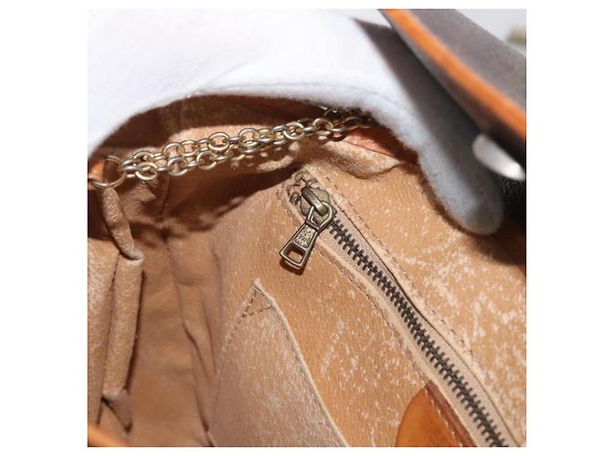 Céline Borsa a Spalla CELINE Macadam Canvas PVC Pelle Marrone Oro Auth 179841 D'oro - vista 21