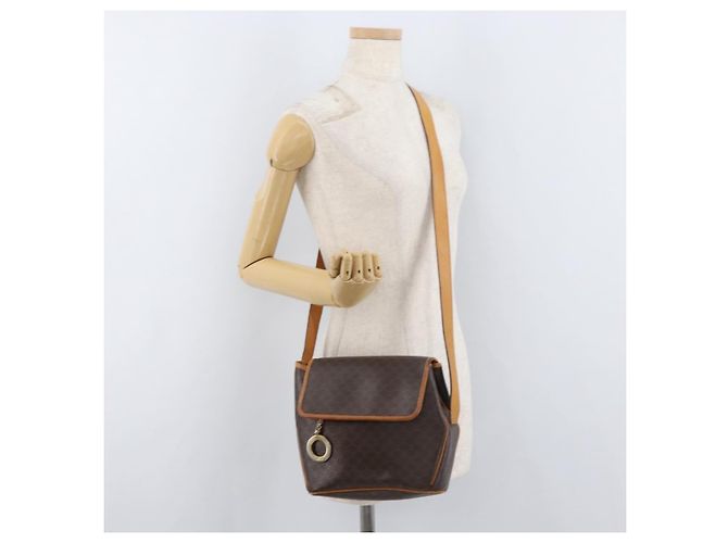 Céline Borsa a Spalla CELINE Macadam Canvas PVC Pelle Marrone Oro Auth 179841 D'oro - vista 23