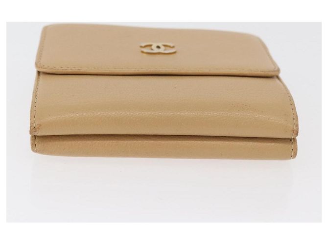 Cartera Trifold CHANEL de cuero Beige Gold CC Auth BA12653 Dorado - vista 6