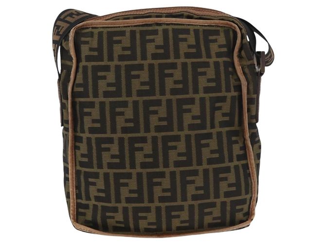 Borsa a Spalla FENDI Zucca Canvas Nero Marrone Auth 180611 - vista 2