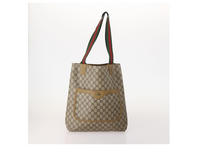 Borsa GUCCI GG Supreme GG Plus Web Sherry Line in PVC 4 Set Beige Avorio Auth 178836 Crudo - vista 2