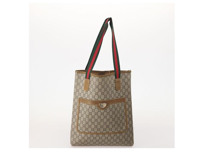 Borsa GUCCI GG Supreme GG Plus Web Sherry Line in PVC 4 Set Beige Avorio Auth 178836 Crudo - vista 9
