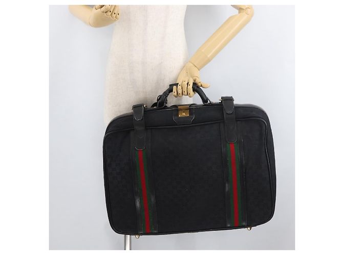 Valigia GUCCI GG Canvas Web Sherry Line Nera Oro Auth 179648 Nero D'oro - vista 23