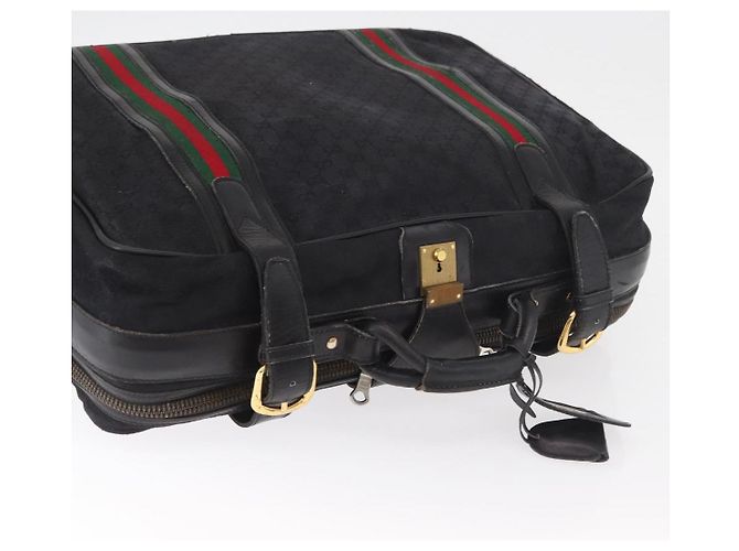 Valigia GUCCI GG Canvas Web Sherry Line Nera Oro Auth 179648 Nero D'oro - vista 6