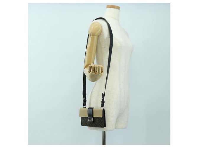 FENDI Borsa a secchiello Zucca Canvas Slim Shoulder Bag Nero Marrone Auth 179706V - vista 28