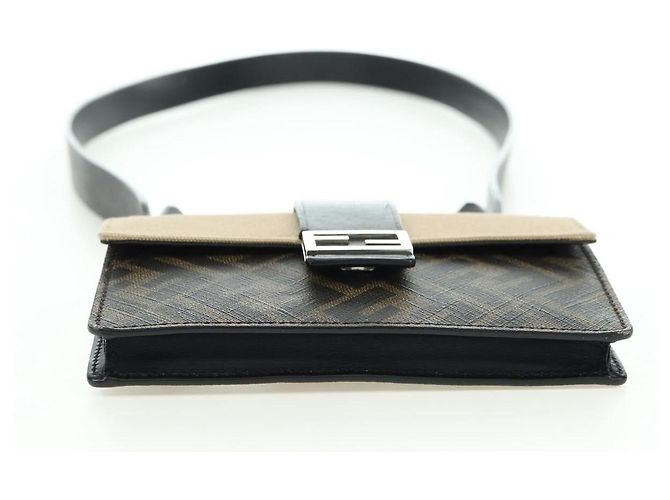 FENDI Borsa a secchiello Zucca Canvas Slim Shoulder Bag Nero Marrone Auth 179706V - vista 5