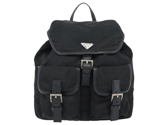 Zaino PRADA Nylon Nero Argento Auth 180665A - vista 13