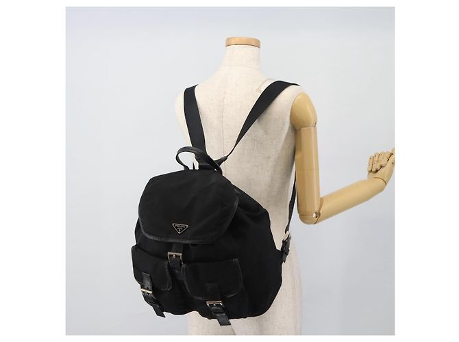 Zaino PRADA Nylon Nero Argento Auth 180665A - vista 27