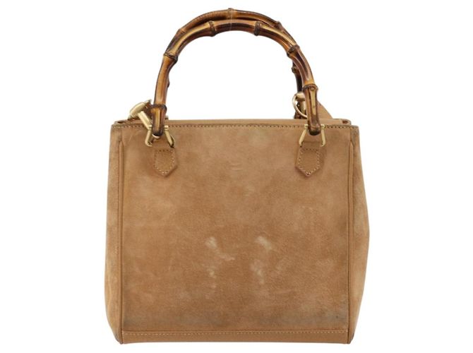 GUCCI Bamboo Handtasche Wildleder 2way Beige Gold 000 1364 0316 Auth 181173 Golden - Ansicht 2