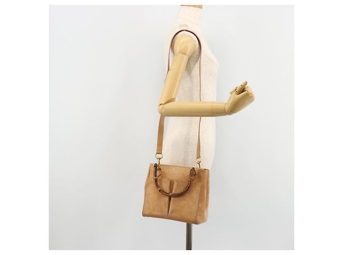 GUCCI Bamboo Handtasche Wildleder 2way Beige Gold 000 1364 0316 Auth 181173 Golden - Ansicht 24