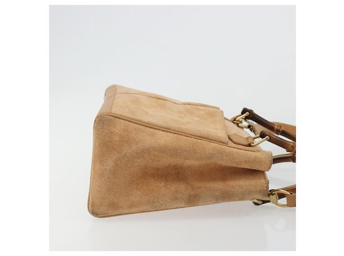 GUCCI Bamboo Handtasche Wildleder 2way Beige Gold 000 1364 0316 Auth 181173 Golden - Ansicht 3