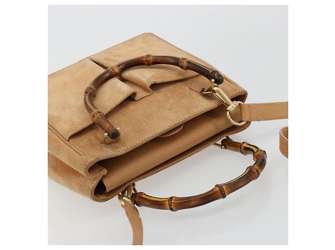 GUCCI Bamboo Handtasche Wildleder 2way Beige Gold 000 1364 0316 Auth 181173 Golden - Ansicht 6