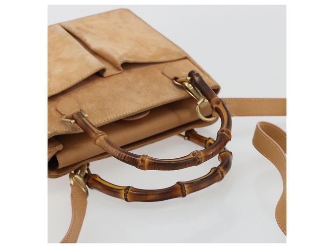GUCCI Bamboo Handtasche Wildleder 2way Beige Gold 000 1364 0316 Auth 181173 Golden - Ansicht 7