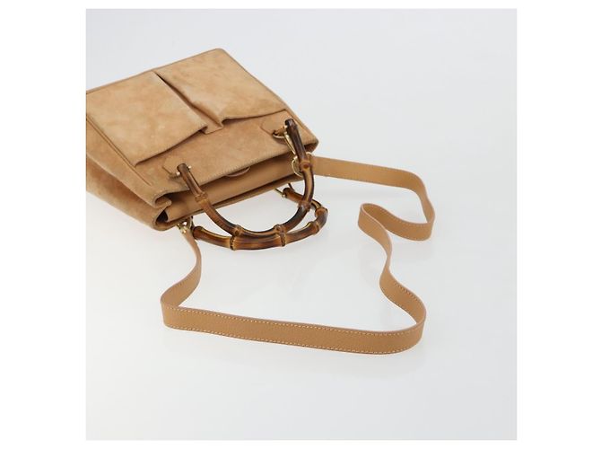 GUCCI Bamboo Handtasche Wildleder 2way Beige Gold 000 1364 0316 Auth 181173 Golden - Ansicht 9
