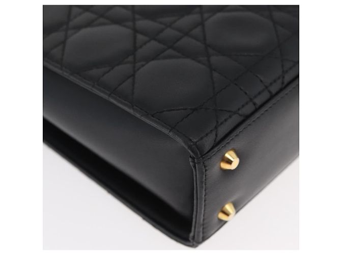 Borsa Christian Dior Lady Dior in pelle di agnello nera e oro Auth 181559SAM Nero D'oro - vista 16
