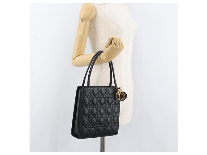 Borsa Christian Dior Lady Dior in pelle di agnello nera e oro Auth 181559SAM Nero D'oro - vista 24