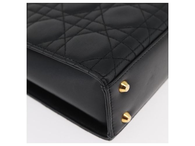 Borsa Christian Dior Lady Dior in pelle di agnello nera e oro Auth 181559SAM Nero D'oro - vista 8