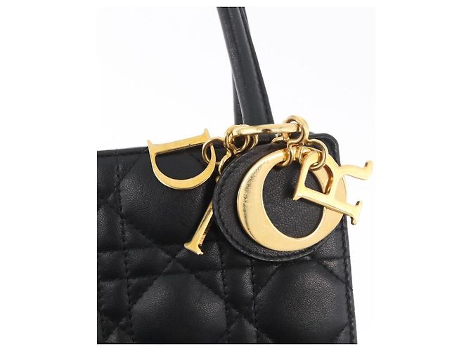 Borsa Christian Dior Lady Dior in pelle di agnello nera e oro Auth 181559SAM Nero D'oro - vista 9