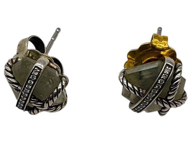 Orecchini David Yurman Sterling Silver and Diamond Cable Wrap Collection 12mm con pietra preziosa Argento - vista 5