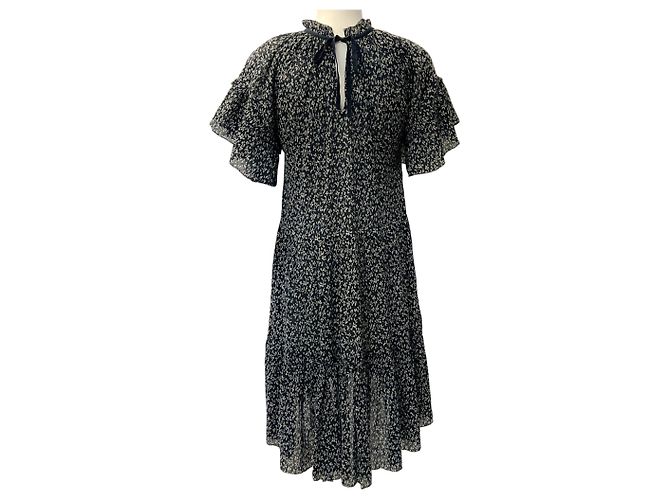 Vestido Doris de algodão azul-noite com mangas de babados Ulla Johnson - Ansicht 3