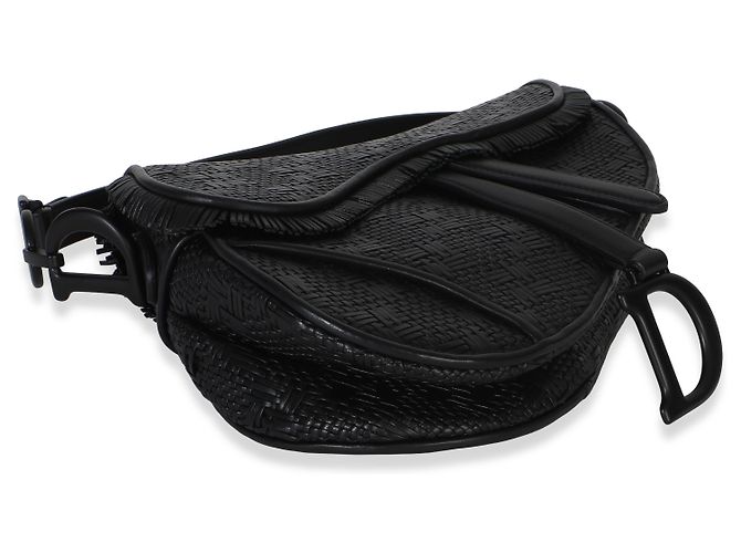 Borsa Saddle in pelle di vitello intrecciata nera ultramatte Christian Dior Nero - vista 4