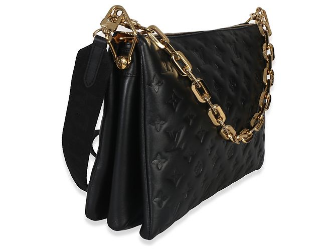 Louis Vuitton Coussin MM in pelle di agnello nera con monogramma in rilievo Nero - vista 2