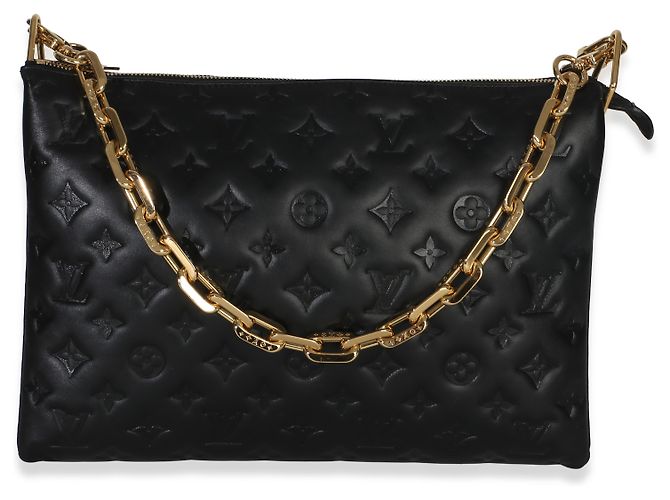 Louis Vuitton Coussin MM in pelle di agnello nera con monogramma in rilievo Nero - vista 3