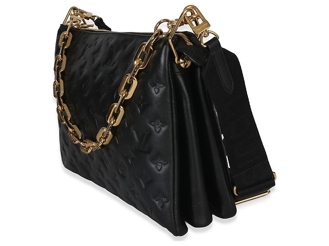Louis Vuitton Coussin MM in pelle di agnello nera con monogramma in rilievo Nero - vista 4