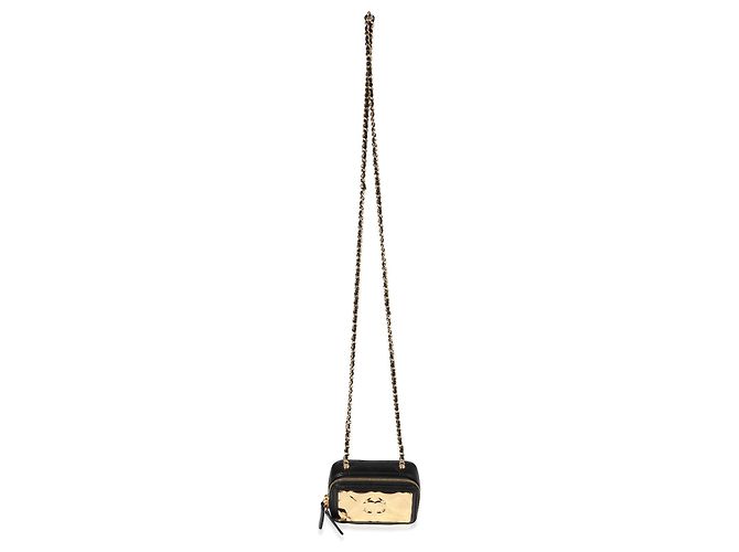Mini borsa vanity Chanel in metallo trapuntato oro e pelle di agnello nera Nero - vista 2