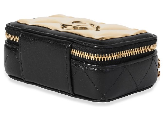 Mini borsa vanity Chanel in metallo trapuntato oro e pelle di agnello nera Nero - vista 5