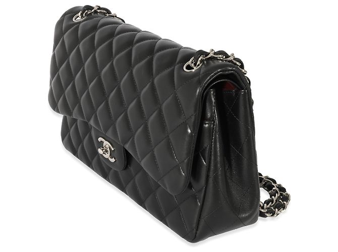 Timeless Borsa Chanel Black Quilted Lambskin Jumbo Classic Double Flap Nero - vista 3