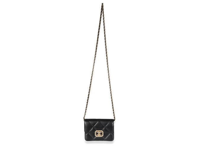 Timeless Mini borsa flap Chanel in pelle di vitello trapuntata nera e strass Nero - vista 4