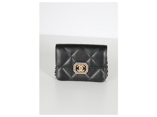 Timeless Mini borsa flap Chanel in pelle di vitello trapuntata nera e strass Nero - vista 7
