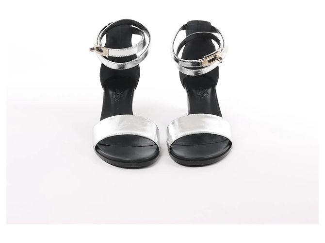 Hermès Sandali Manege Kelly in pelle nera x argento, Taglia 37 EU Nero - vista 13