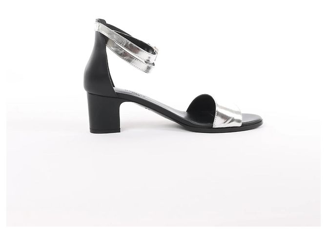 Hermès Sandali Manege Kelly in pelle nera x argento, Taglia 37 EU Nero - vista 3